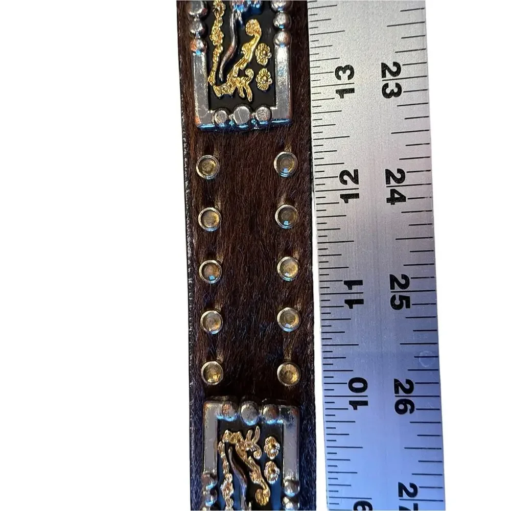 3D Youth Size 26 Western Tooled Leather & Calfhair Belt with Decorative Trim